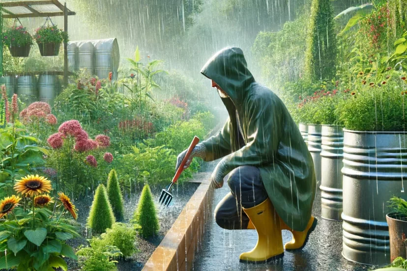gardening in the rain