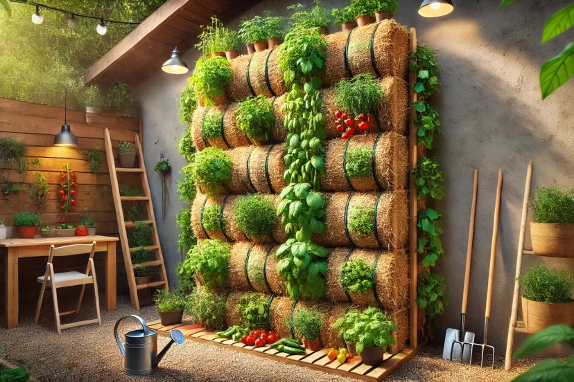 vertical straw bale gardening